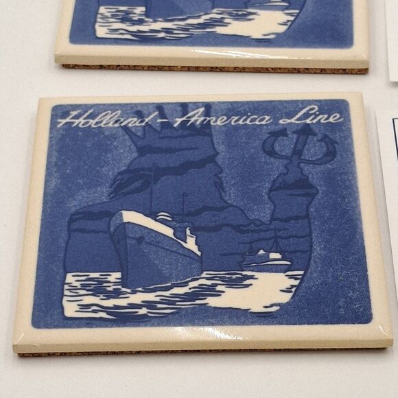 Holland American Cruise Line Neptune Blue Delft Coaster Tiles w/Cork Set of 2 - Picture 5 of 10